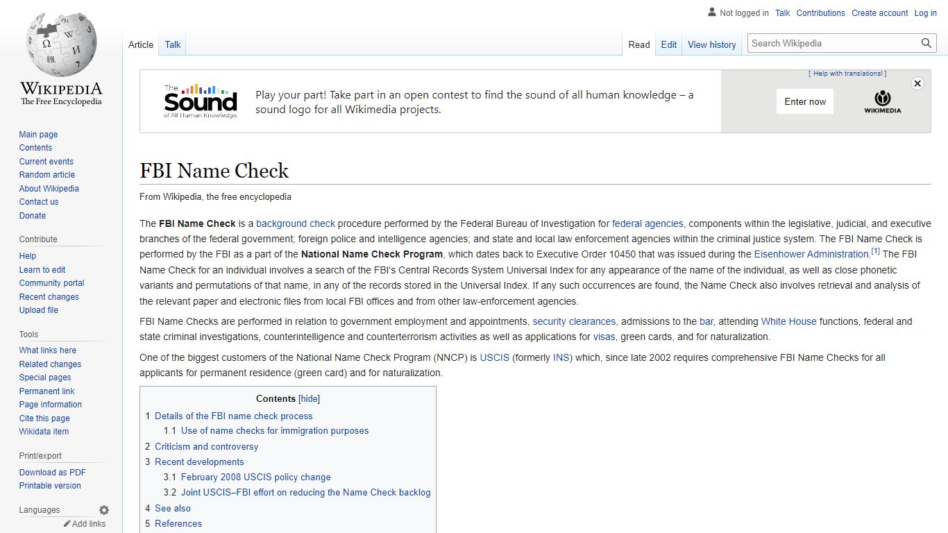 FBI Name Check - Wikipedia